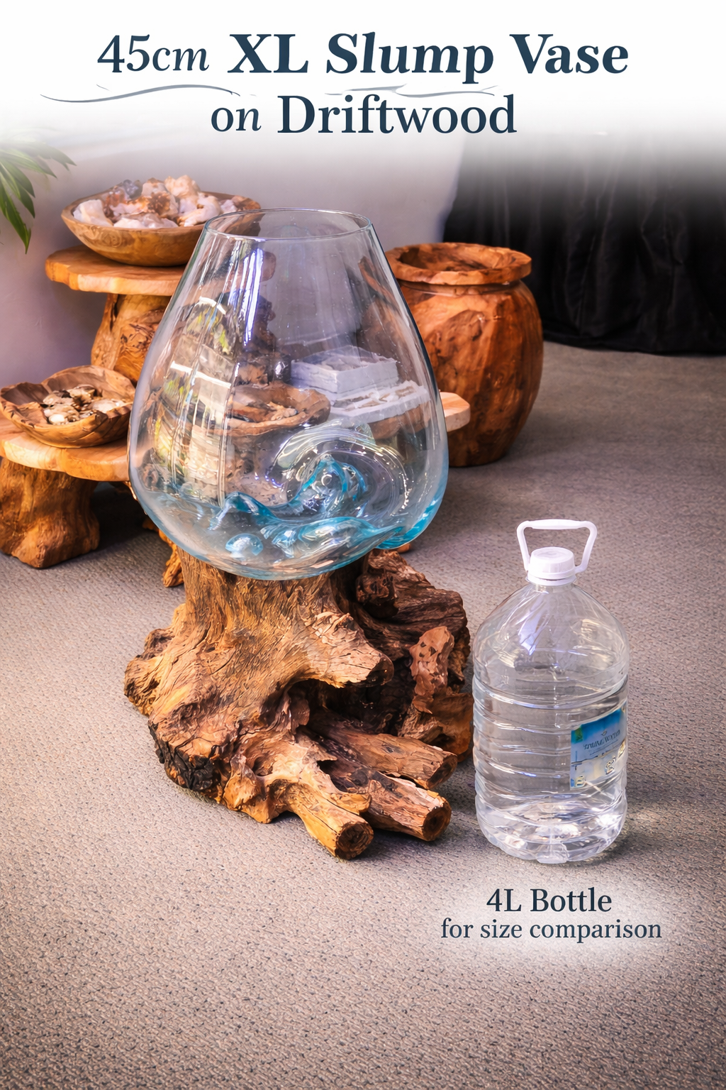40- 45cm XXL Slump Vase on Driftwood ** LOCAL DELIVERY ONLY