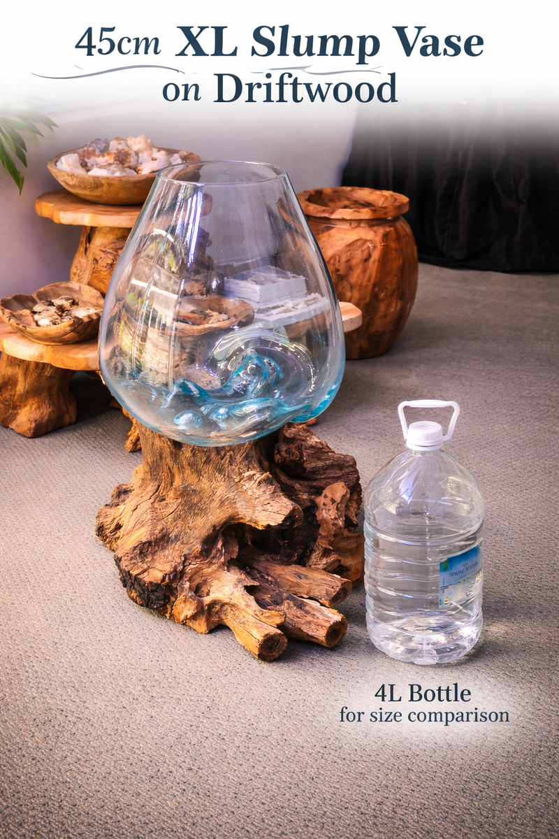 40- 45cm XXL Slump Vase on Driftwood ** LOCAL DELIVERY ONLY