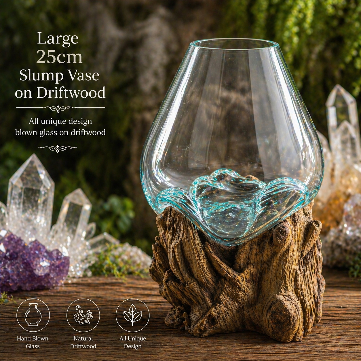 Large Slump Vase on Driftwood