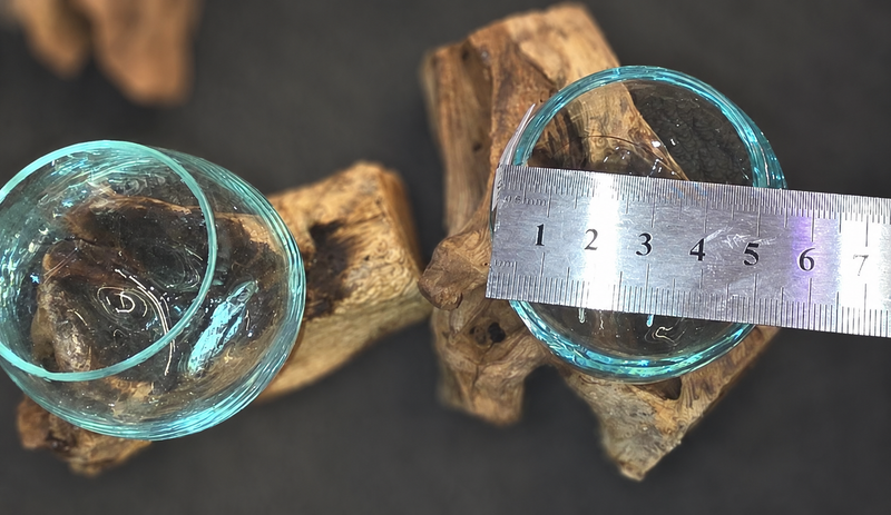 Mini glass slump vases on driftwood