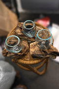 Mini glass slump vases on driftwood