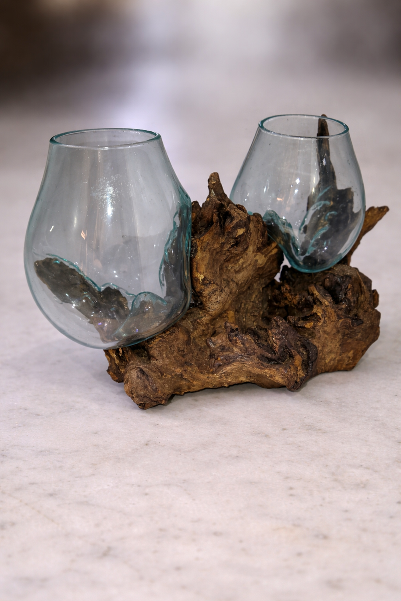 Double Slump vase on Driftwood